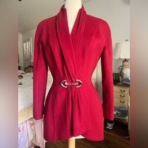 Thierry Mugler red jacket with horse bit snap clasp sz 36